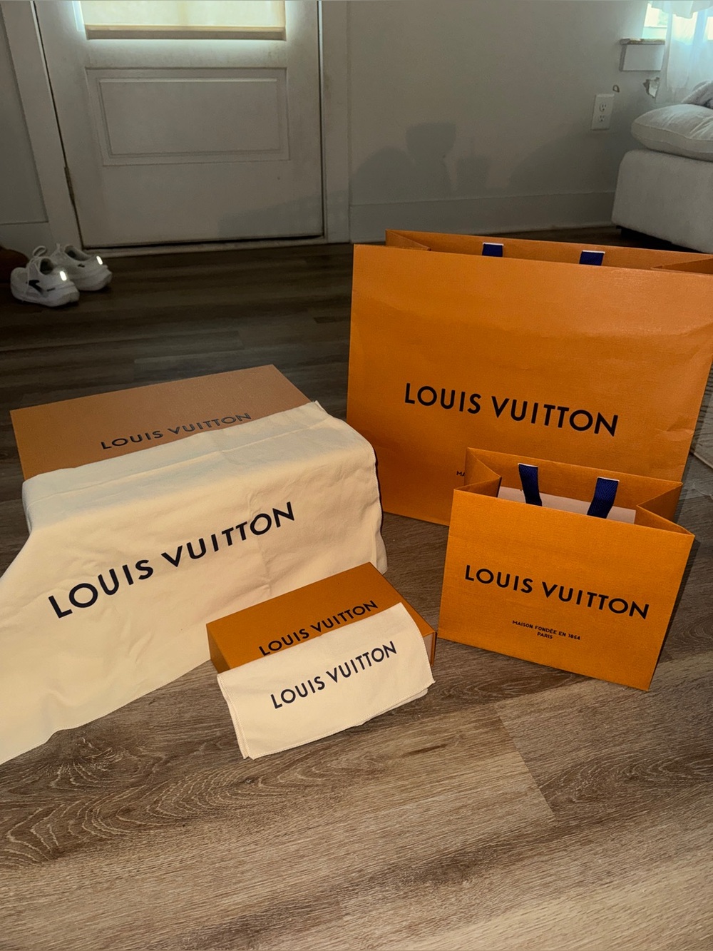 Louis Vuitton Orange Branded Shopping Bags and Boxes
